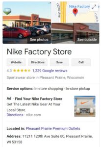Nike Factory Store Google Business example